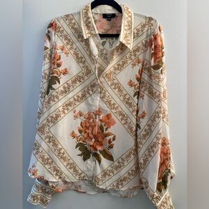Vici Floral Button Down Shirt in Peach and Cream